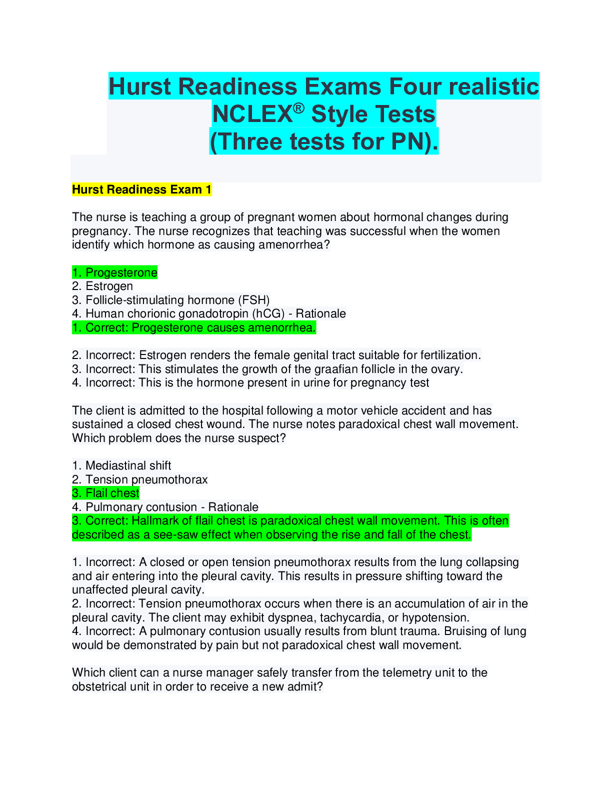 Preview image for Hurst Readiness Exams Four realistic NCLEX® Style Tests (Three tests for PN).